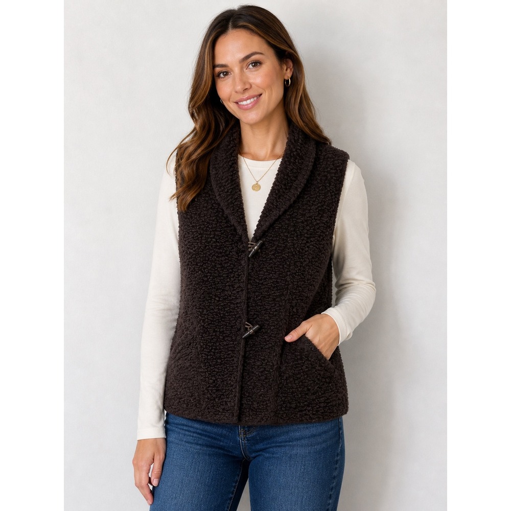 OLSEN Vest Womens Size 10 Brown Sherpa Fleece Toggle Closure Warm Layering Piece
